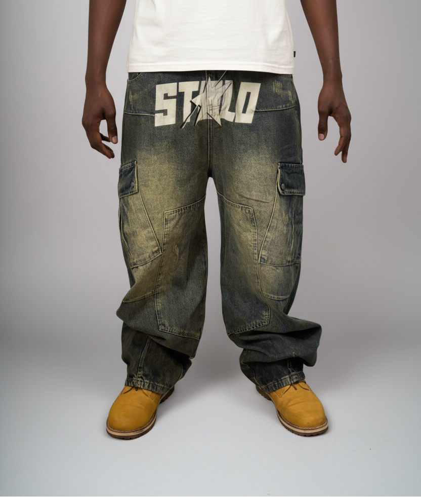 Stolo Clothing Co STARCHILD  Vintage Washed Unisex Baggy Cargo Jeans