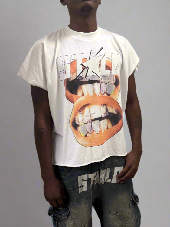 Stolo Clothing Co DOUBLE SMILE Raw Edge Boxy Non-Shrink Tank Top Tee