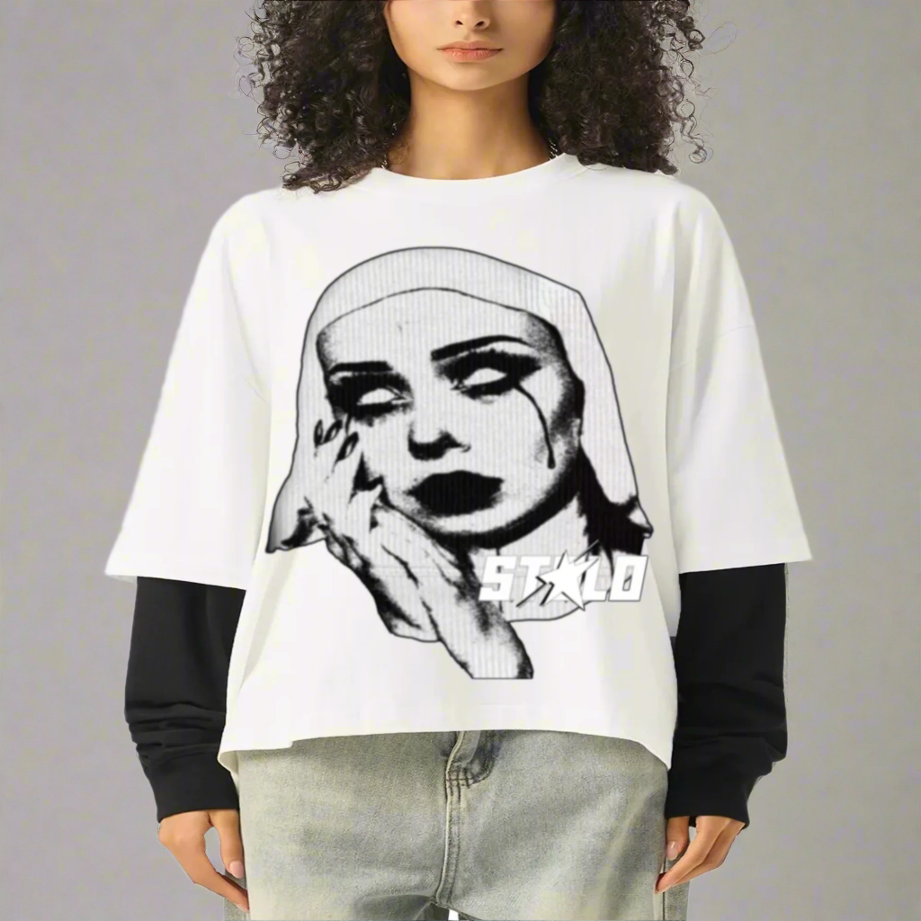 Stolo Clothing Co EVIL NUN Reversed Double Layered Cotton Tee [ BLACK & WHITE ]