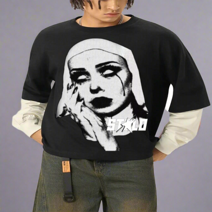 Stolo Clothing Co EVIL NUN Reversed Double Layered Cotton Tee [ BLACK & WHITE ]