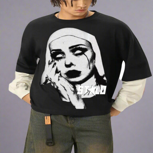 Stolo Clothing Co EVIL NUN Double Layered Cotton Tee [ BLACK & WHITE ]