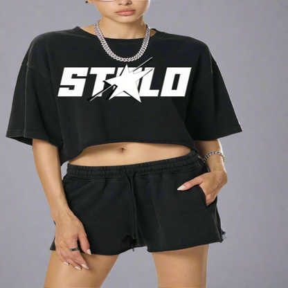 Stolo Clothing Co STARCHILD Snow Washed Raw Edge Crop Top Tee