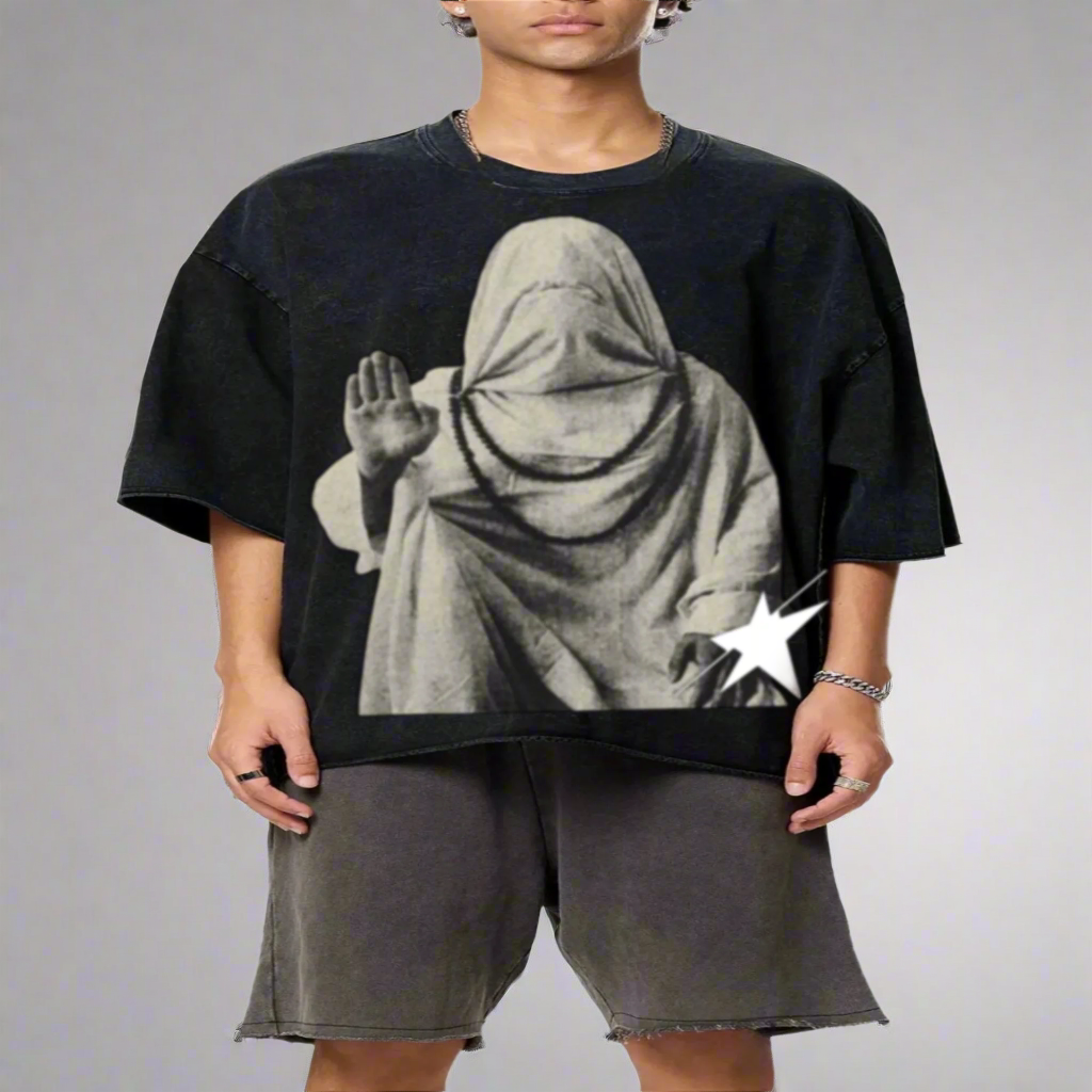 Stolo Clothing Co THE MASK Raw Edge Snow Washed Oversized Boxy Tee
