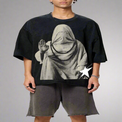 Stolo Clothing Co THE MASK Raw Edge Snow Washed Oversized Boxy Tee