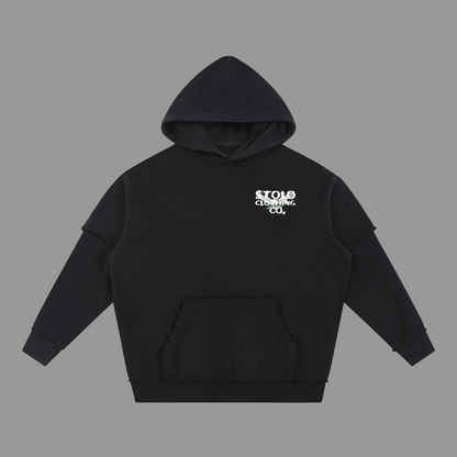 Stolo Clothing Co Birdies Hand Frayed Snow Washed Raw Edge Double Layered Hoodie