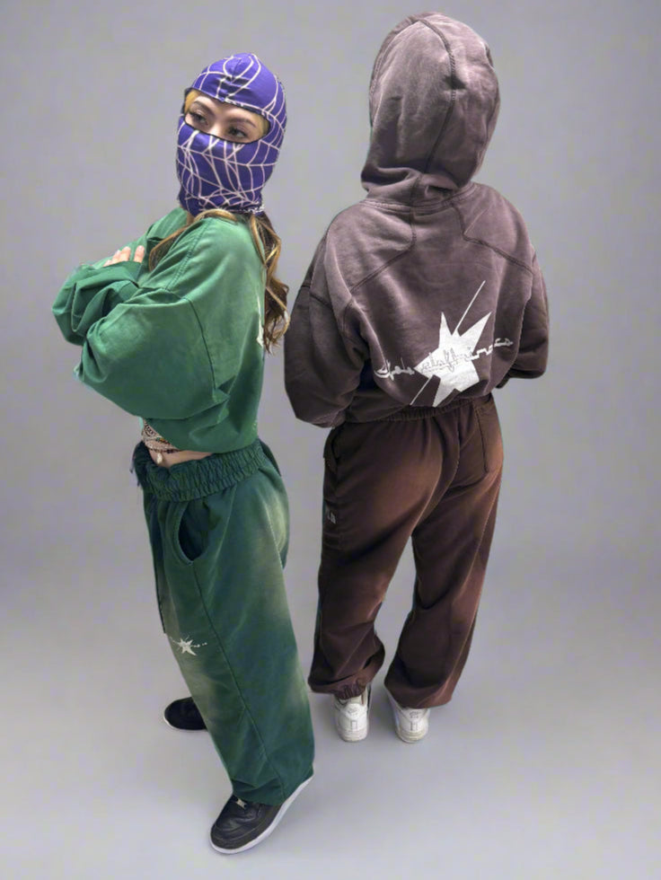 Stolo Clothing Co Essentials Sun Faded Fleece Baggy Joggers [BLACK & GREEN ]