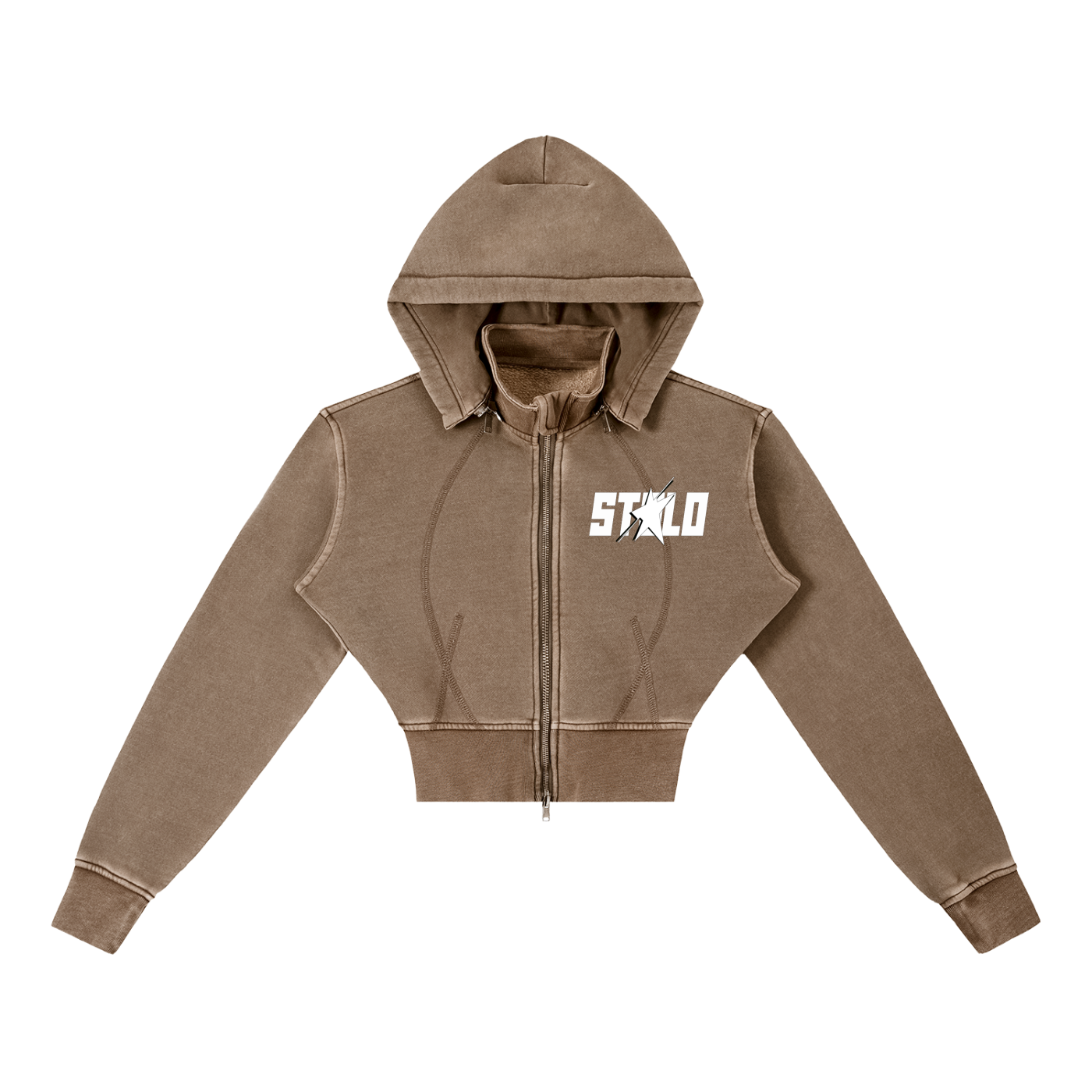 Stolo Clothing Co STARCHILD Vintage Washed Fleece Cropped Double Zip Up Detachable Hoodie