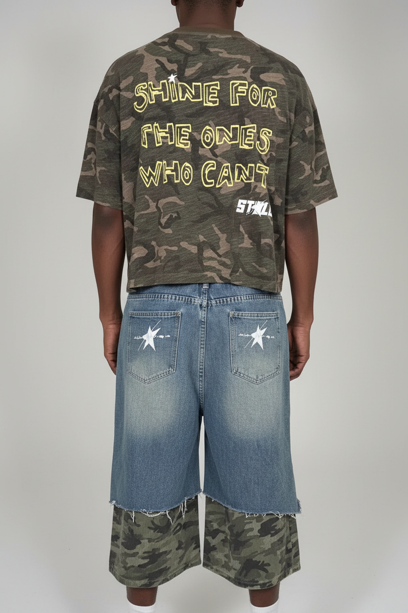 Limited Editon Stolo Clothing Co Still Shining Unisex Camo Cropped Oversized Tee
