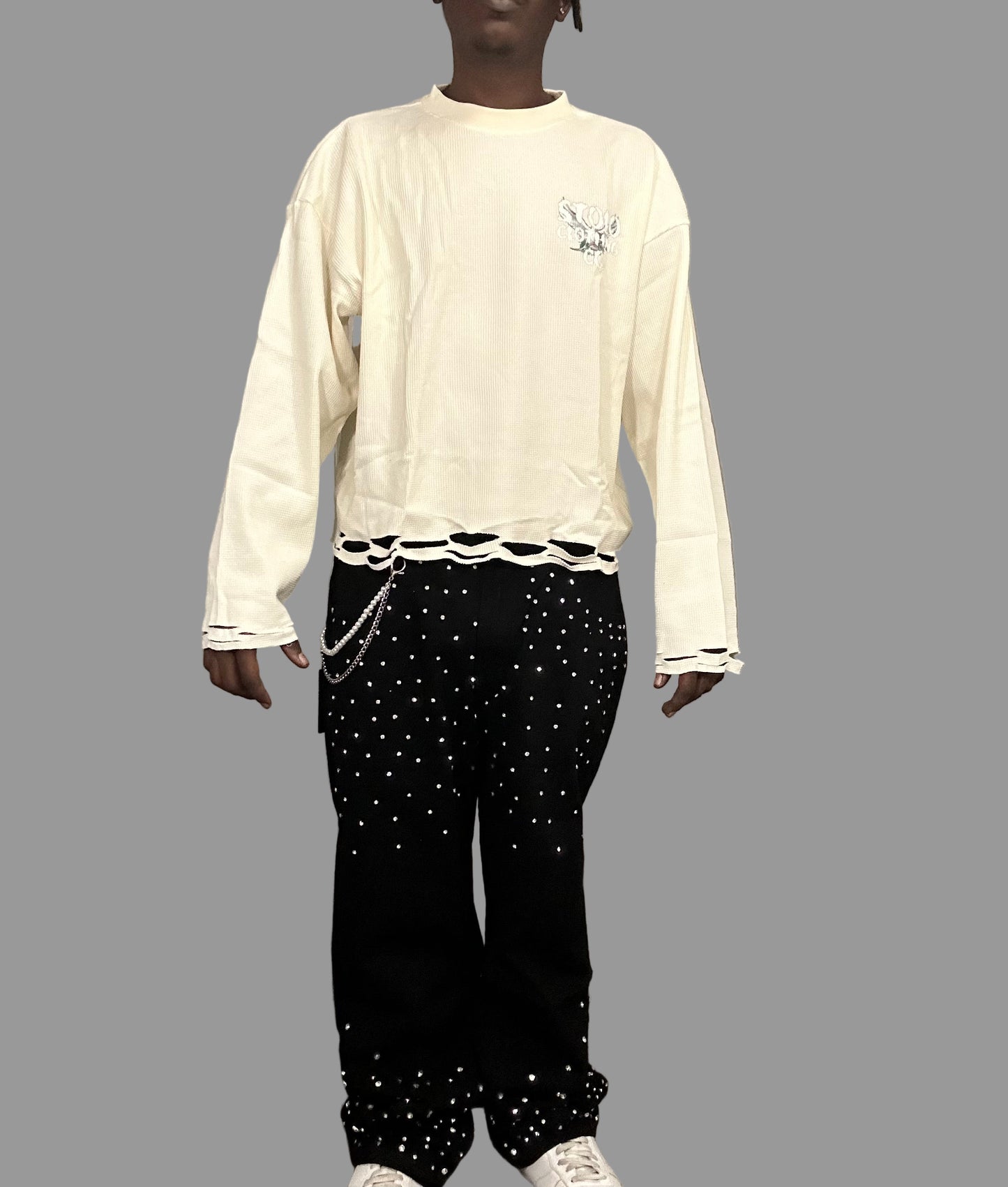 Stolo Clothing Co Essential Rhinestone-Embellished Unisex Straight-Leg Jeans