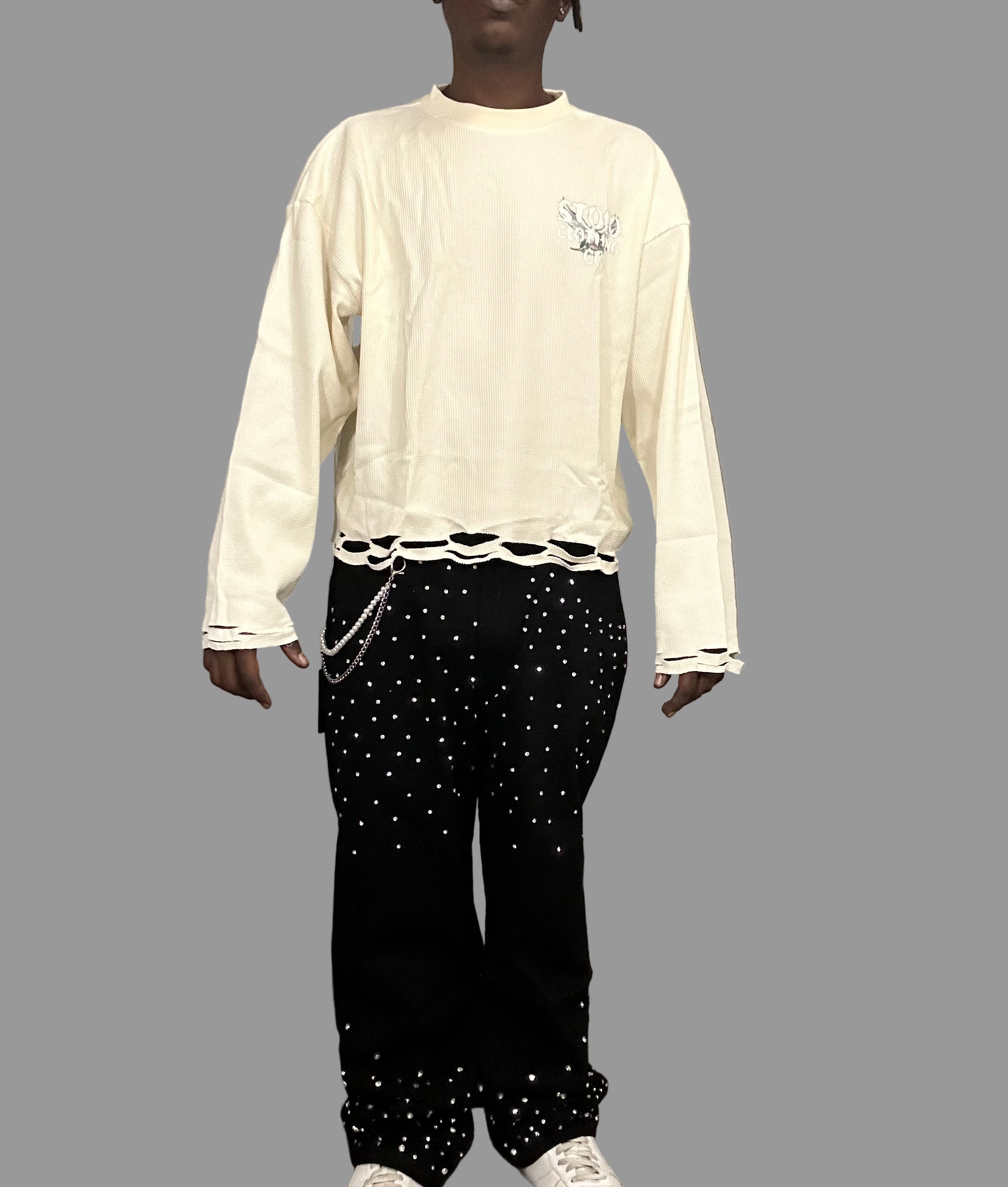 Stolo Clothing Co Birdies Waffle Cropped Distressed Sleeve Tee