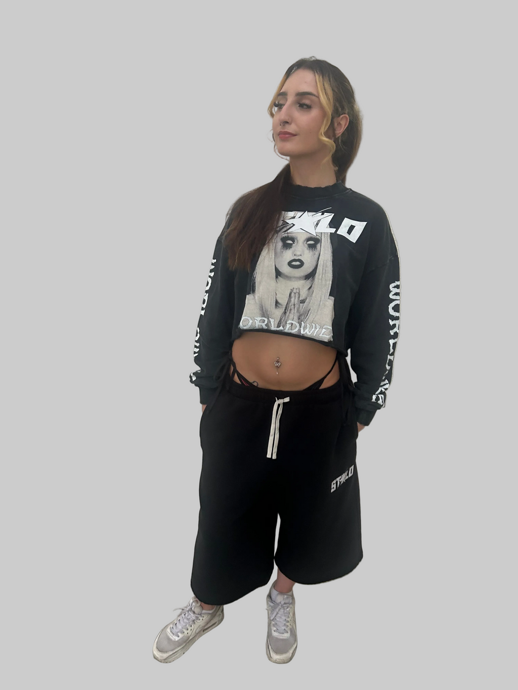 Stolo Clothing Co PREYING NUN Raw-Edge Cropped Washed Crew Neck Sweatshirt (380GSM)
