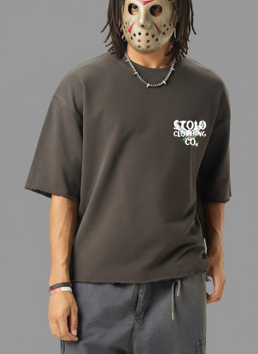 Stolo Clothing Co Birdies Minimalistic Boxy Frayed-Sleeve Raw-Edge Tee