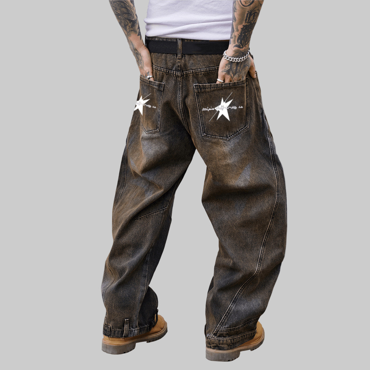 Stolo Clothing Co STARCHILD Reversed Bottom Washed Baggy Curve Blade Unisex Denim Jeans