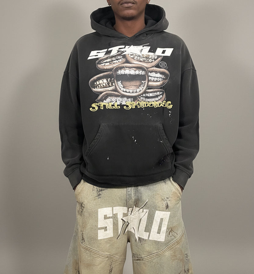 Stolo Clothing Co Still Shining Vintage Washed Hand Frayed Fleece Hoodie