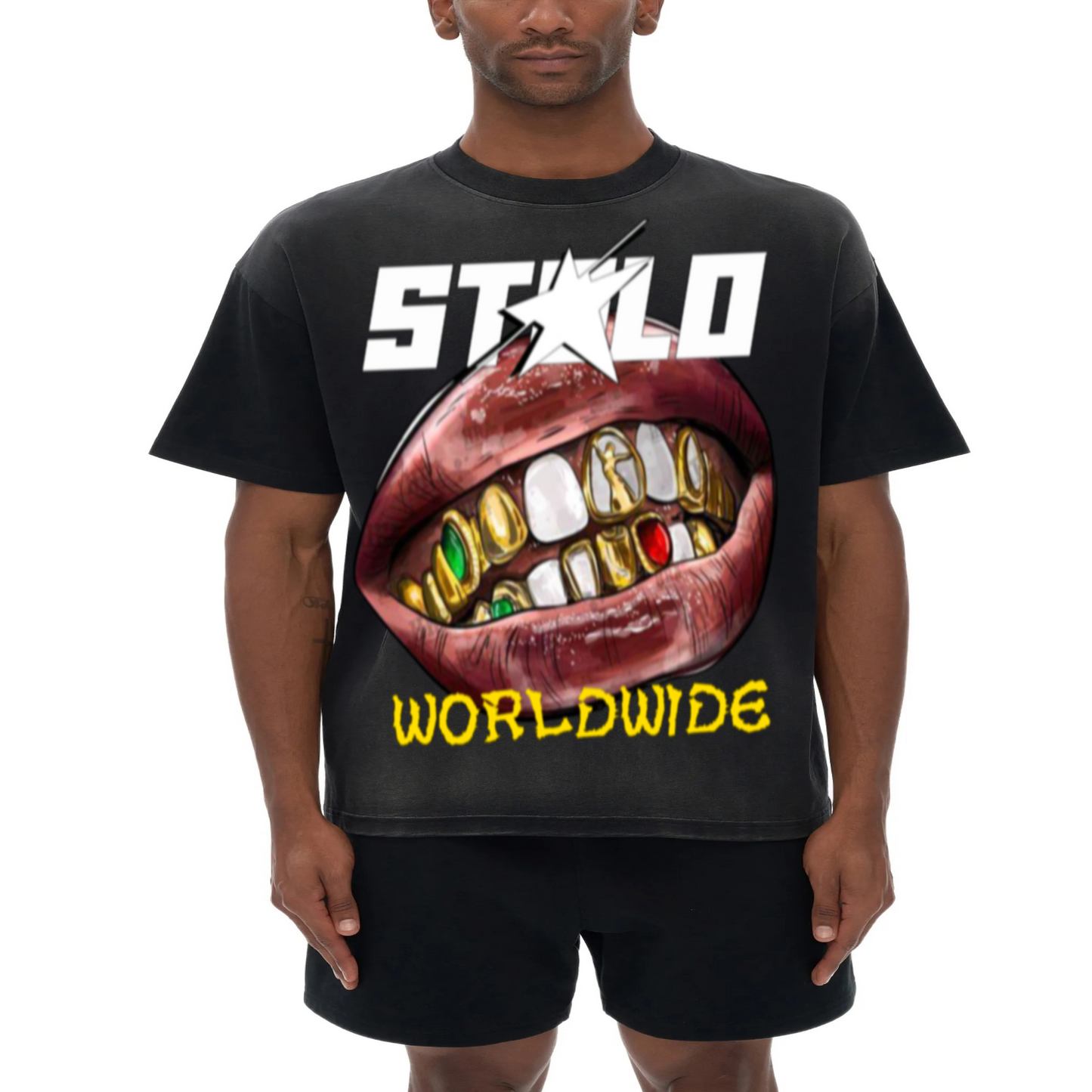 Stolo Clothing Co Smile Monkey Washed Distressed Drop Shoulder Tee