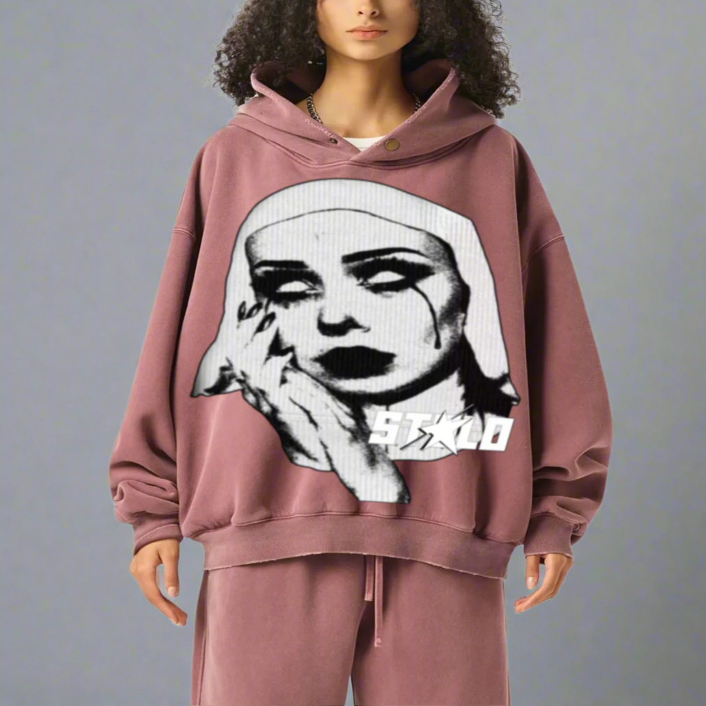 Stolo Clothing Co EVIL NUN Hand-Frayed Enzyme Washed Fleece Hoodie