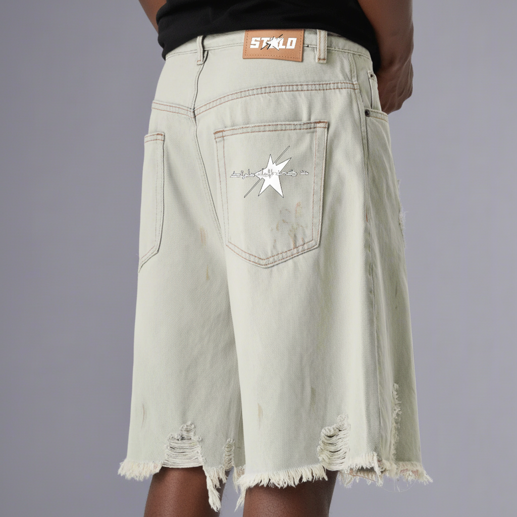 Stolo Clothing Co STARCHILD Heavy Faded Blue Distressed Unisex Denim Shorts (JORTS)