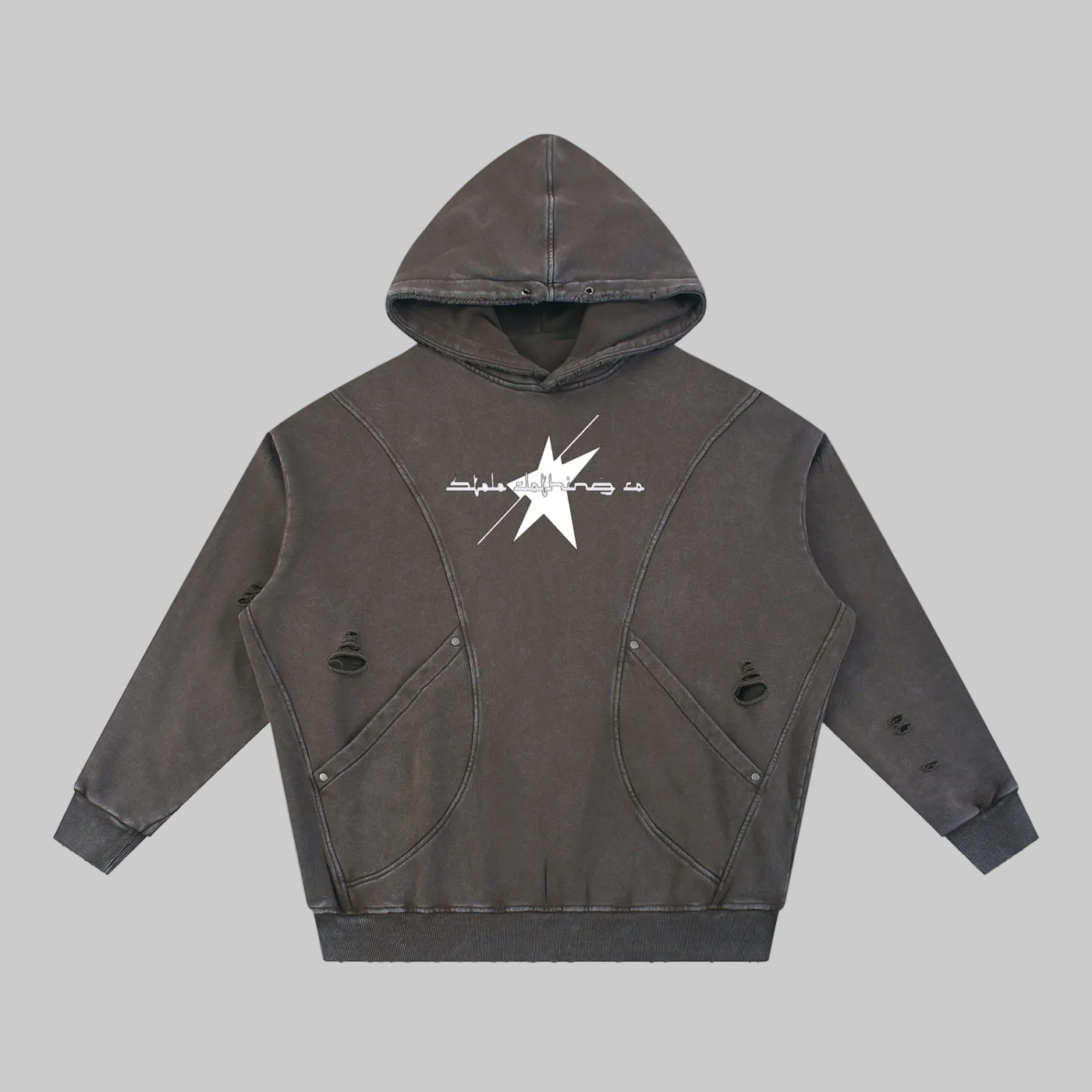 Stolo Clothing Co LOGO Distressed Snow Washed Panel Pocket Hoodie