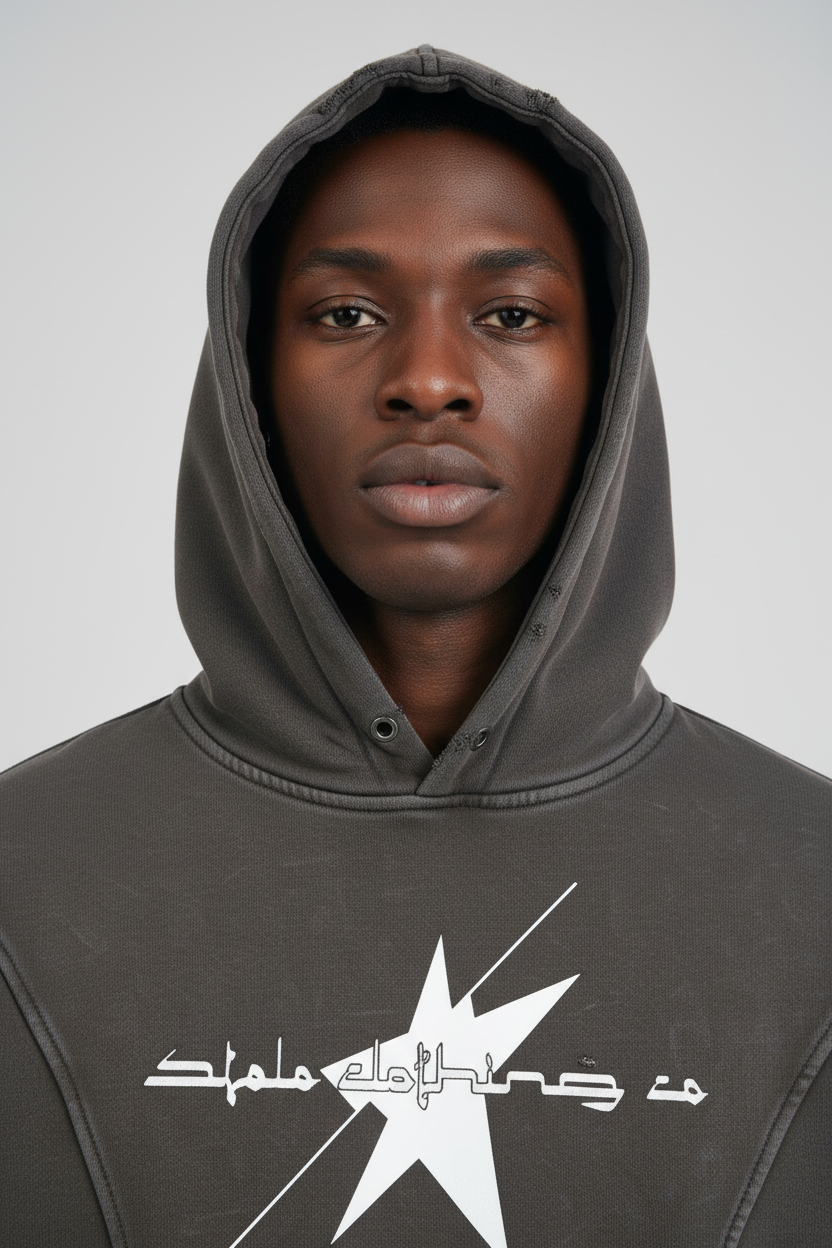 Stolo Clothing Co LOGO Distressed Snow Washed Panel Pocket Hoodie