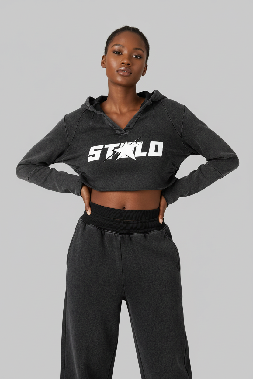 Stolo Clothing Co STARCHILD Open Chest Cropped Vintage Washed Raw Edge Hoodie