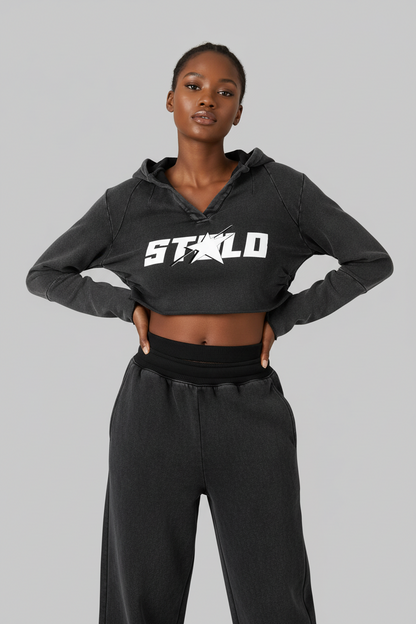 Stolo Clothing Co STARCHILD Open Chest Cropped Vintage Washed Raw Edge Hoodie