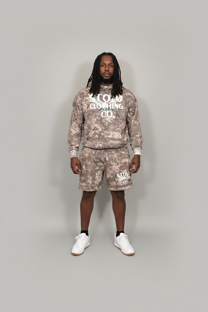 Stolo Clothing Co Birdies Tree Print Camo French Terry Cotton Shorts