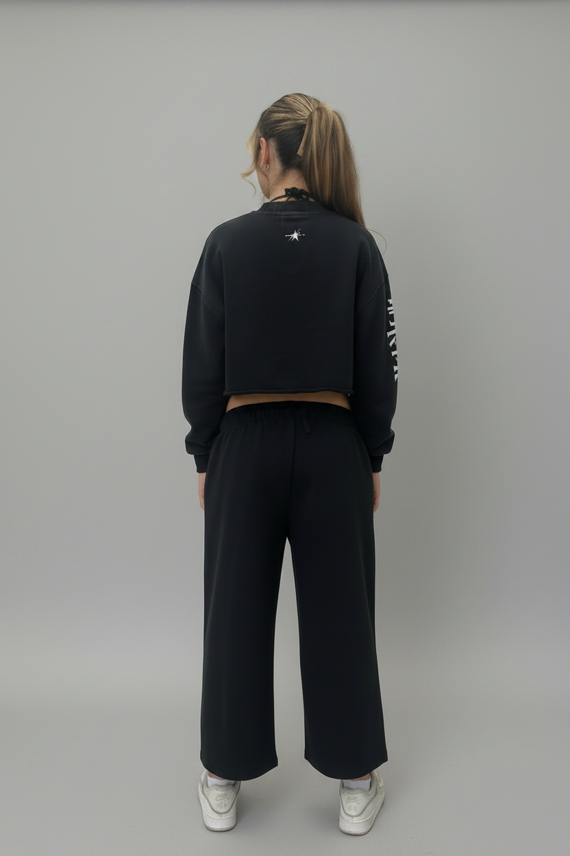 Stolo Clothing Co PREYING NUN Raw-Edge Cropped Washed Crew Neck Sweatshirt (380GSM)