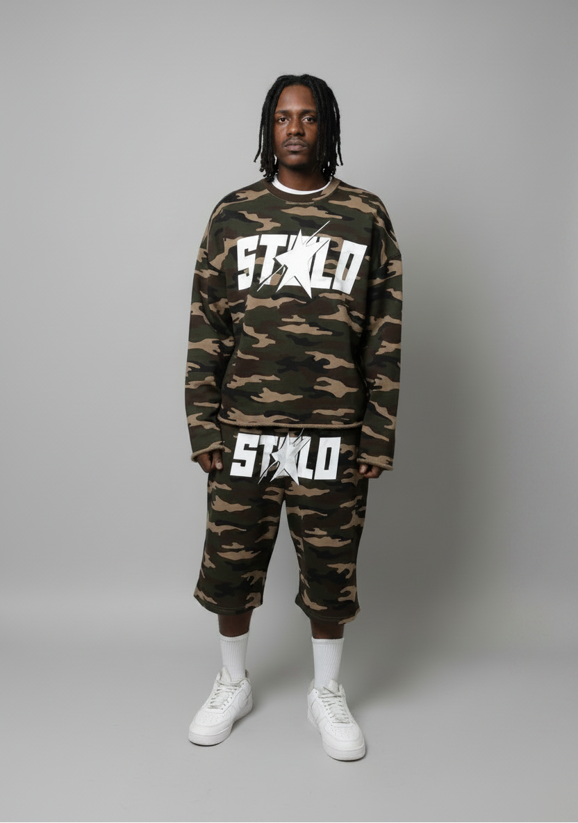 Stolo Clothing Co STARCHILD ARMY CAMO Cropped French Terry Crewneck Sweatshirt (420 GSM)