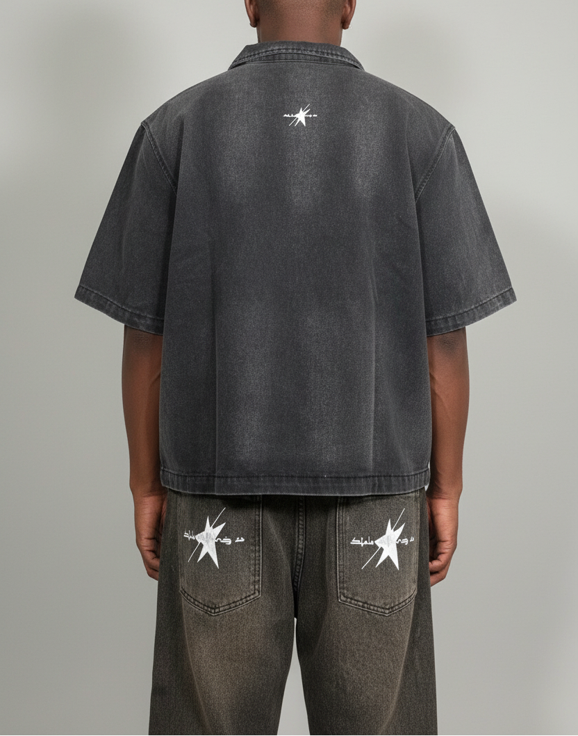 Stolo Clothing Co STARCHILD REBORN  Sun Faded Vintage Washed Full-Zip Denim Tee Shirt