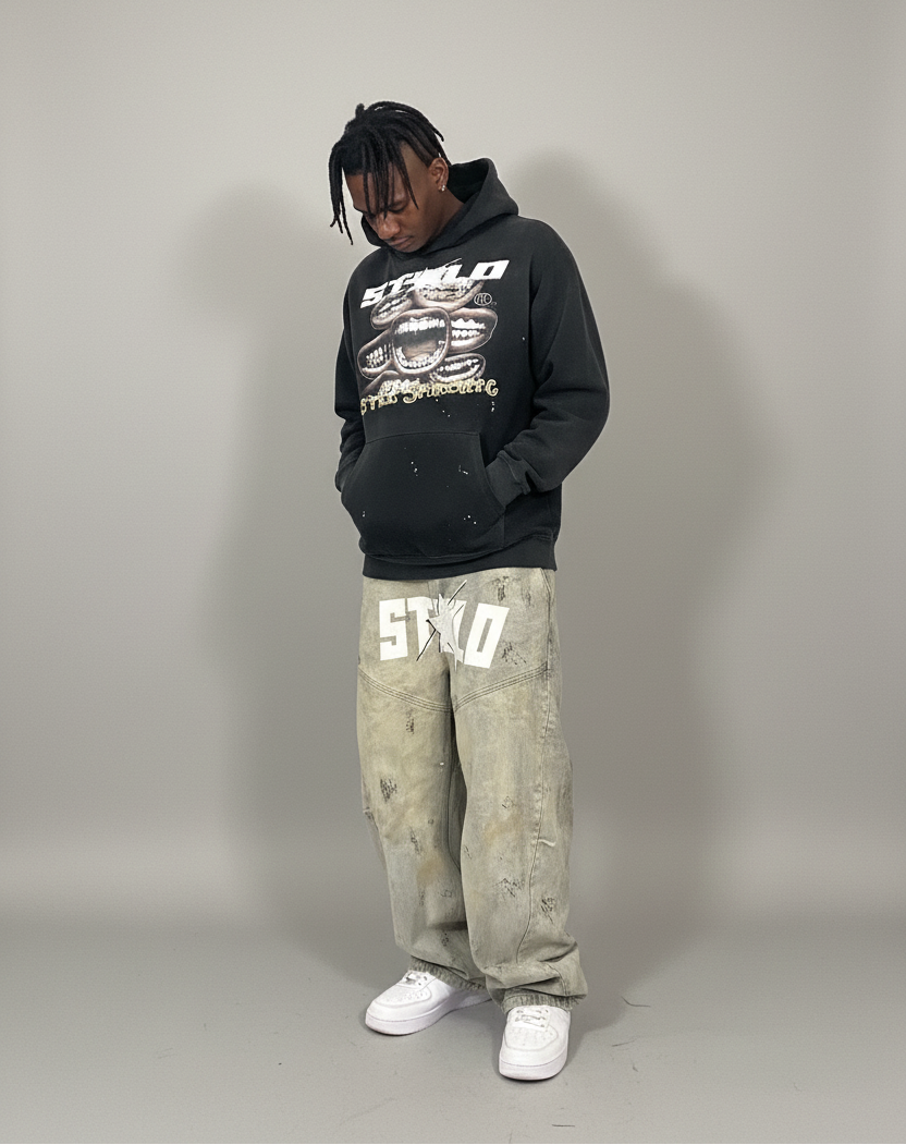Stolo Clothing Co Still Shining Vintage Washed Hand Frayed Fleece Hoodie