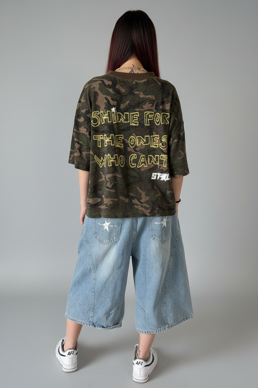 Limited Editon Stolo Clothing Co Still Shining Unisex Camo Cropped Oversized Tee