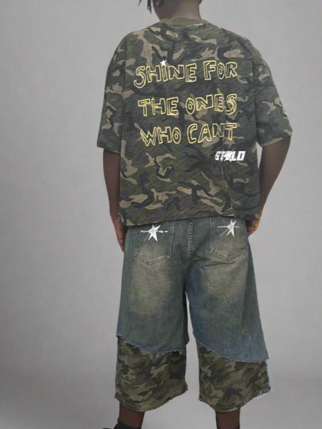 Limited Editon Stolo Clothing Co Still Shining Unisex Camo Cropped Oversized Tee
