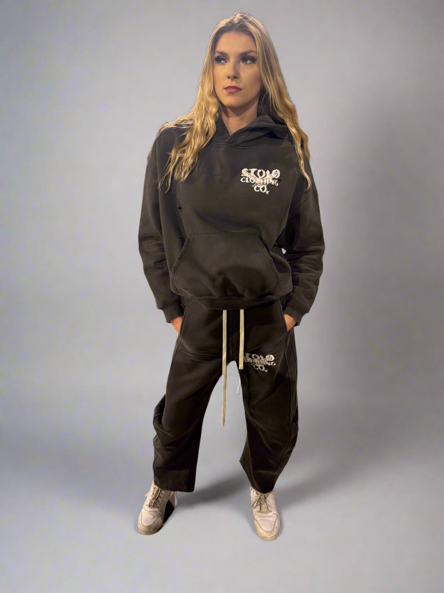 Stolo Clothing Co Birdies Hand-Frayed Sun Faded Boxy Hoodie