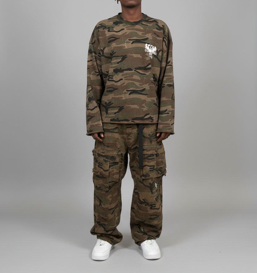 Stolo Clothing Co Birdies Camo Cropped Long Sleeve Sweater (400GSM)