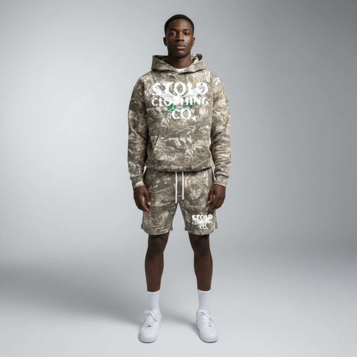 Stolo Clothing Co Birdies French Terry Tree Print Camo Hoodie