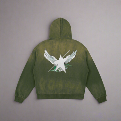 Limited Edition Stolo Clothing Co Birdies Mineral Green Sun Faded Hand Frayed Hoodie