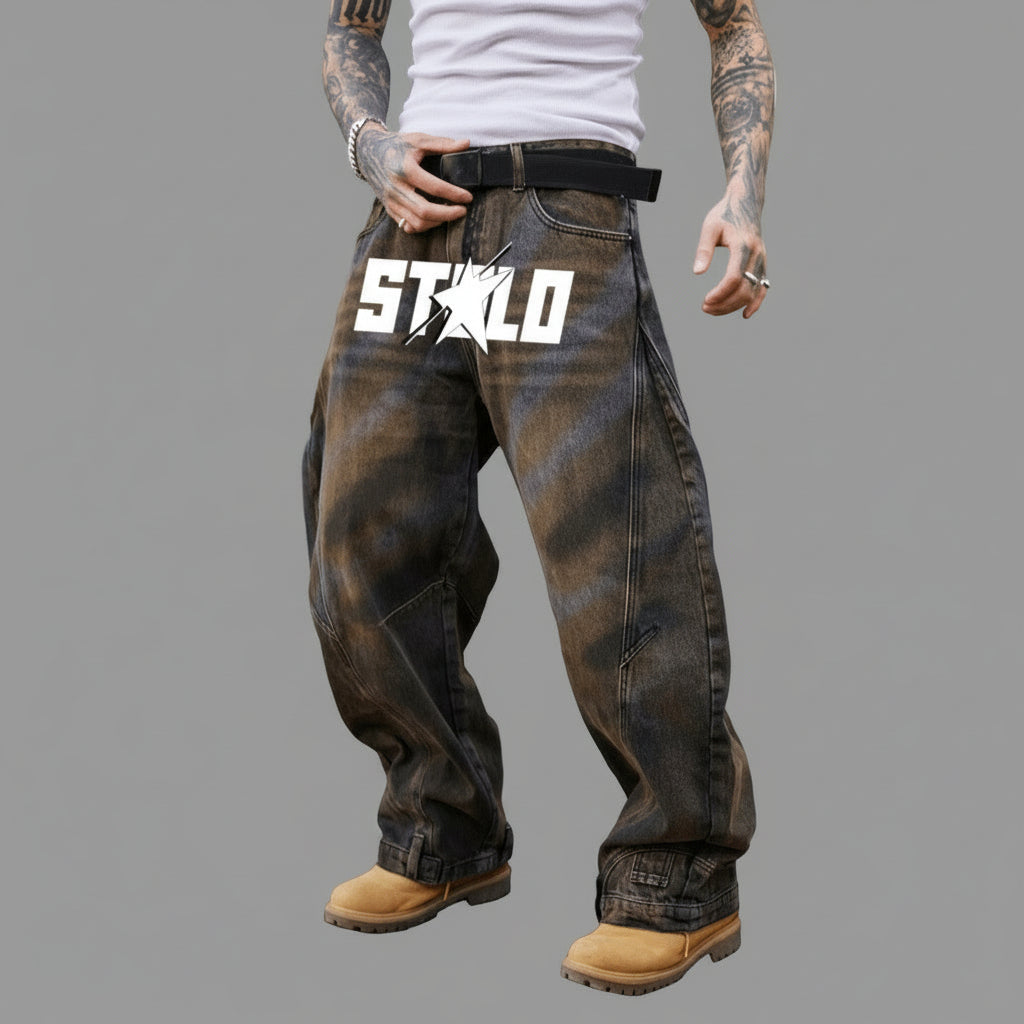 Stolo Clothing Co STARCHILD Reversed Bottom Washed Baggy Curve Blade Unisex Denim Jeans