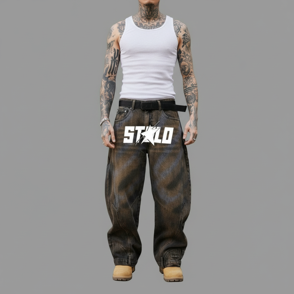 Stolo Clothing Co STARCHILD Reversed Bottom Washed Baggy Curve Blade Unisex Denim Jeans