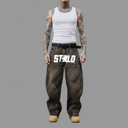 Stolo Clothing Co STARCHILD Reversed Bottom Washed Baggy Curve Blade Unisex Denim Jeans