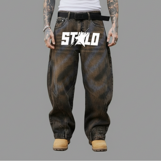 Stolo Clothing Co STARCHILD Reversed Bottom Washed Baggy Curve Blade Unisex Denim Jeans