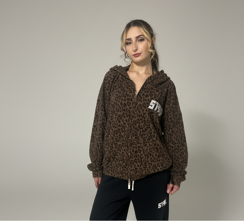 Stolo Clothing Co STARCHILD Leopard Print Waffle Texture Zip Up Hoodie (320 GSM)