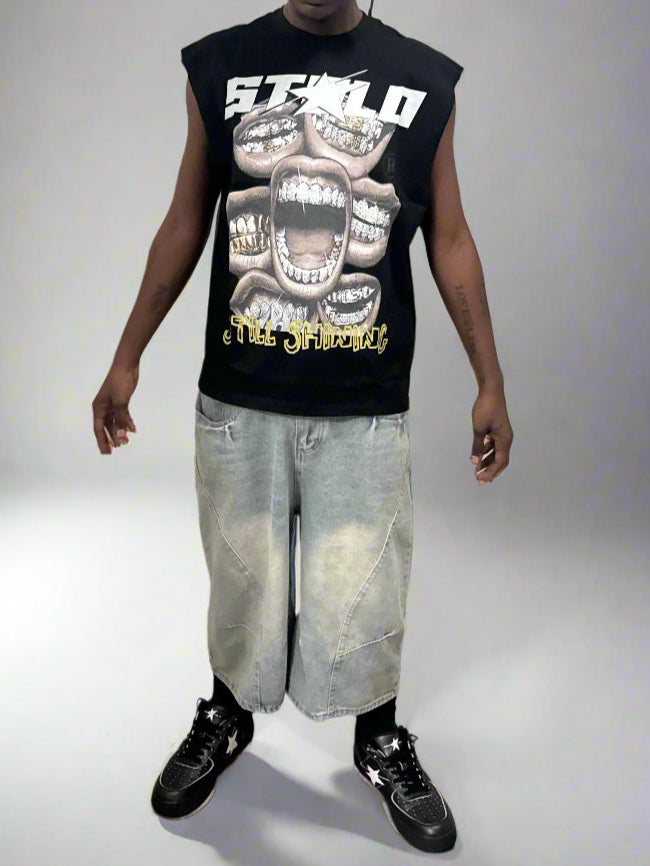 Stolo Clothing Co STILL SHINNING Raw Edge Cotton Tank Top Tee