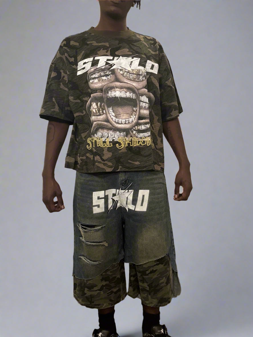 Limited Editon Stolo Clothing Co Still Shining Unisex Camo Cropped Oversized Tee