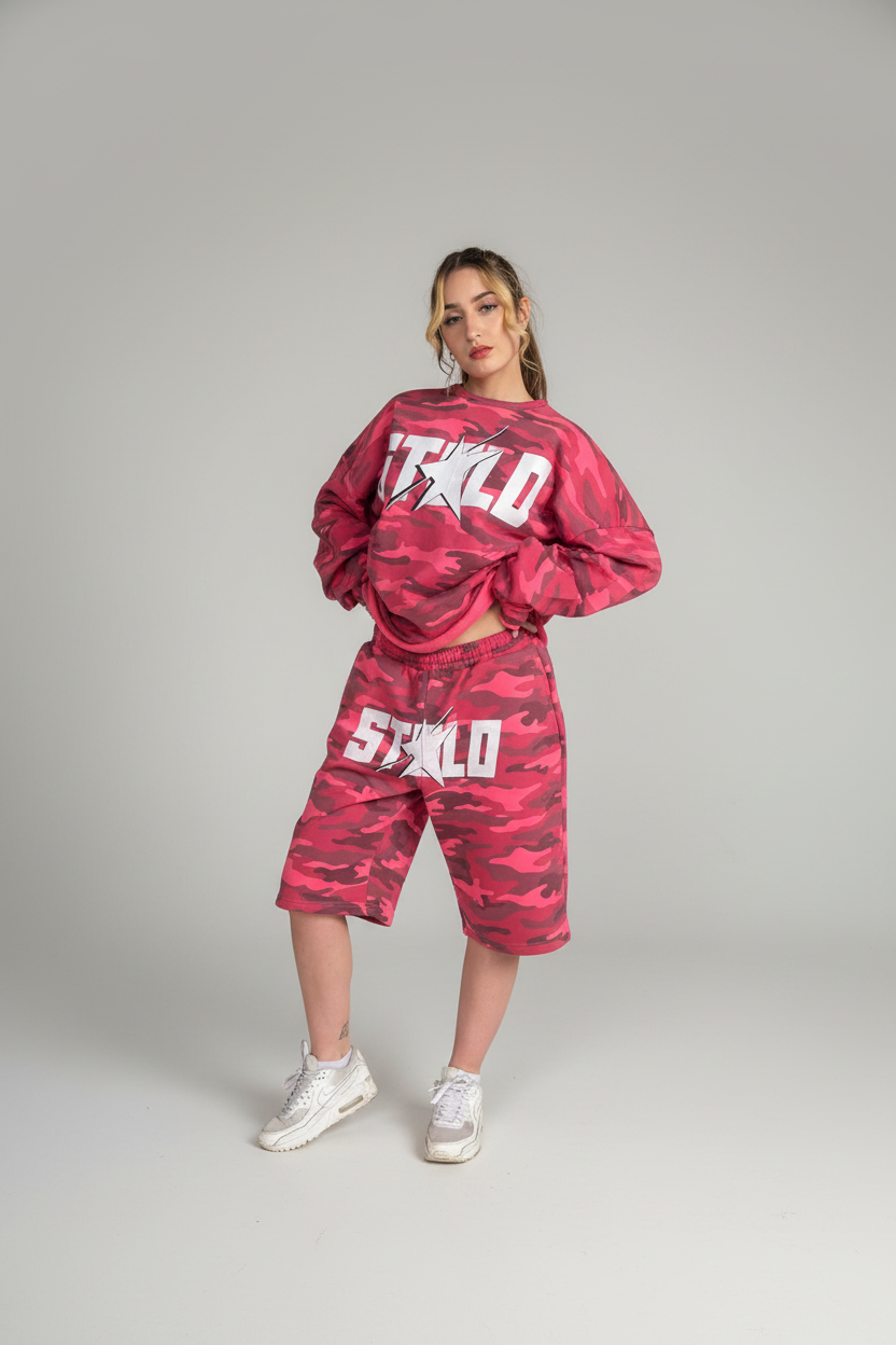 Stolo Clothing Co Starchild ROSE CAMO Cropped Heavyweight Crewneck Sweatshirt (420 GSM)