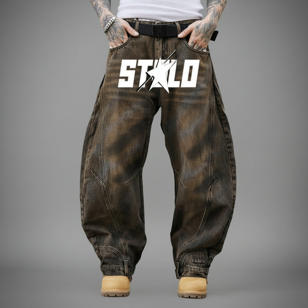 Stolo Clothing Co STARCHILD Reversed Bottom Washed Baggy Curve Blade Unisex Denim Jeans