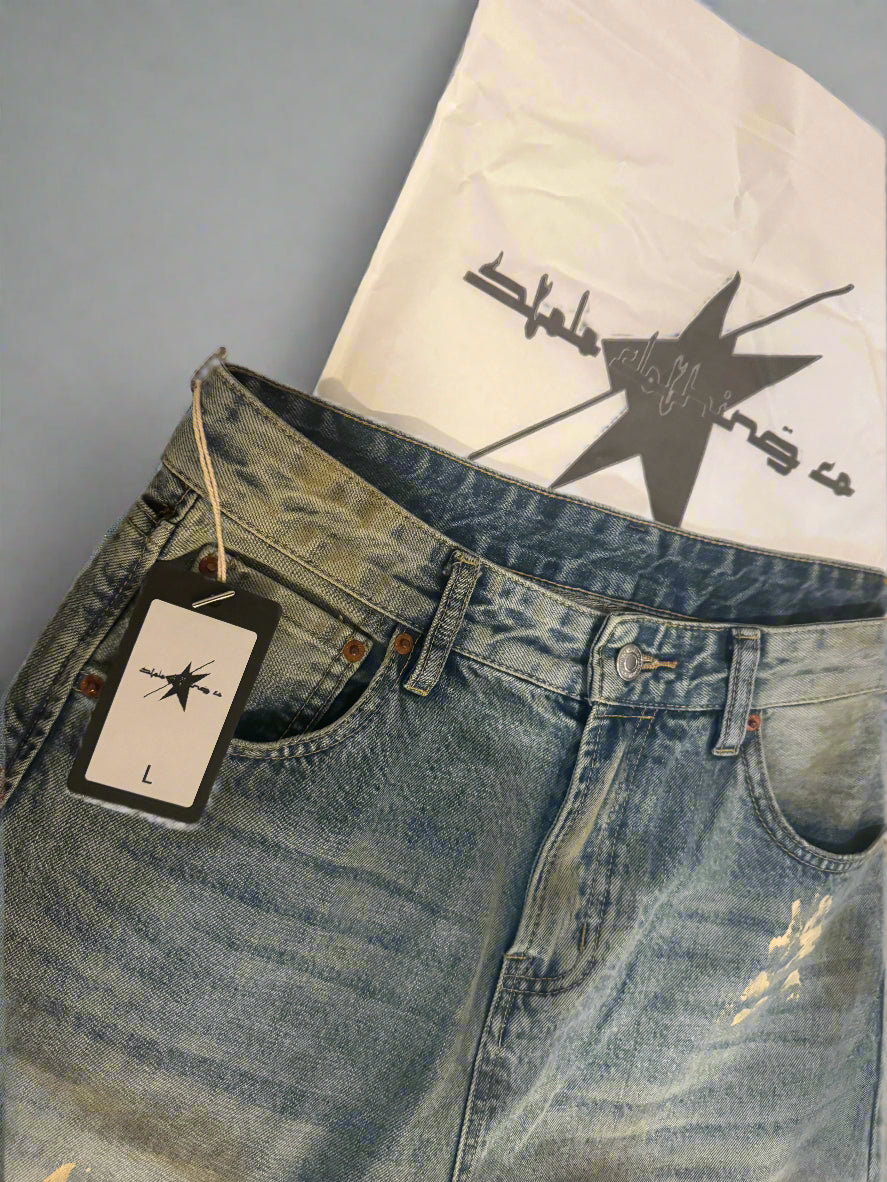 Stolo Clothing Co STARCHILD Heavy Faded Blue Distressed Unisex Denim Shorts (JORTS)