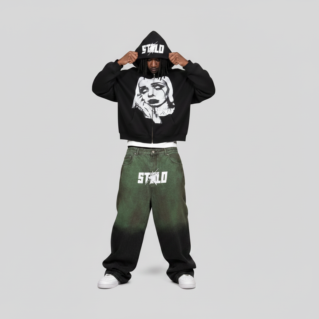 Stolo Clothing Co EVIL NUN Boxy Cropped Fleece Double Zip-Up Hoodie (380GSM)