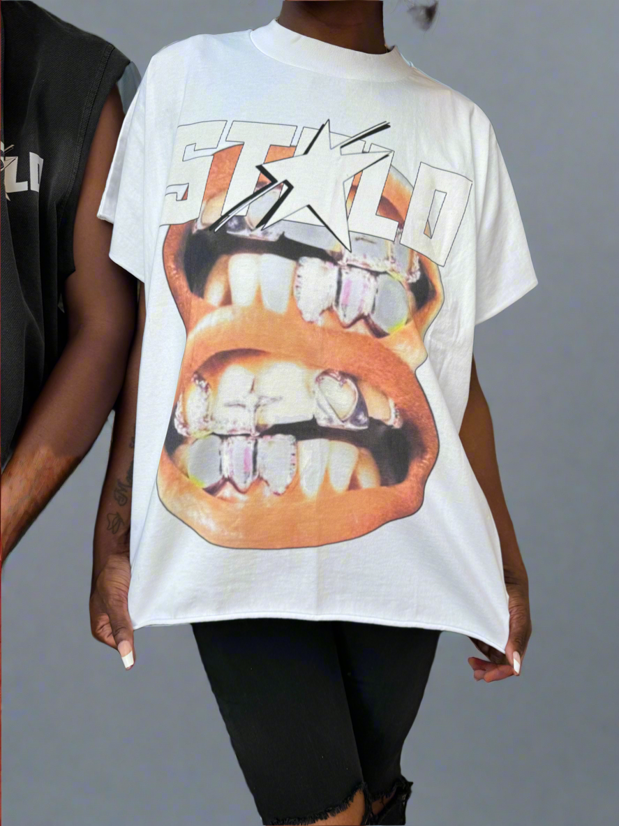 Stolo Clothing Co DOUBLE SMILE Raw Edge Boxy Non-Shrink Tank Top Tee