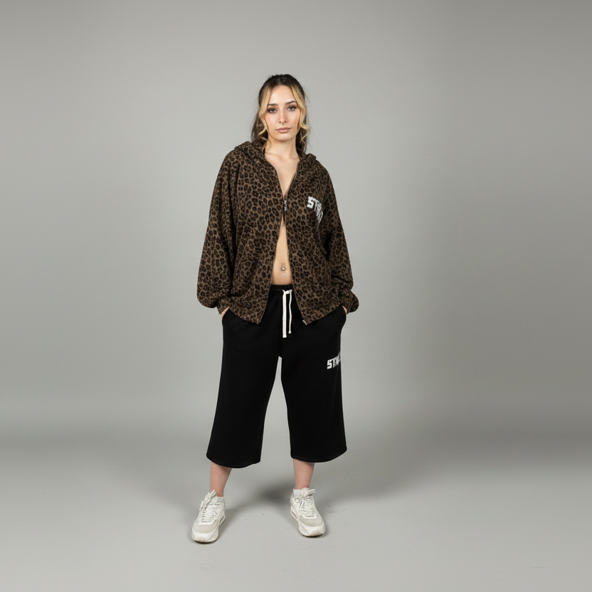Stolo Clothing Co STARCHILD Leopard Print Waffle Texture Zip Up Hoodie (320 GSM)