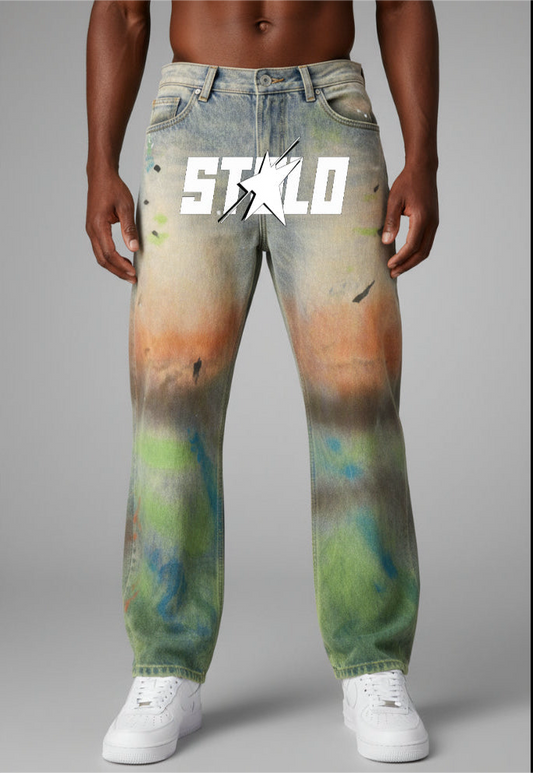 Stolo Clothing Co STARCHILD Paint-Splatter Vintage Distressed Unisex Baggy Denim Jeans
